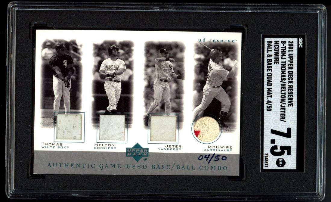 2001 Upper Deck Reserve Game Used base & Ball Thomas / Helton / Jeter / McGwire #d /50 SGC 7.5 (1 of 2)