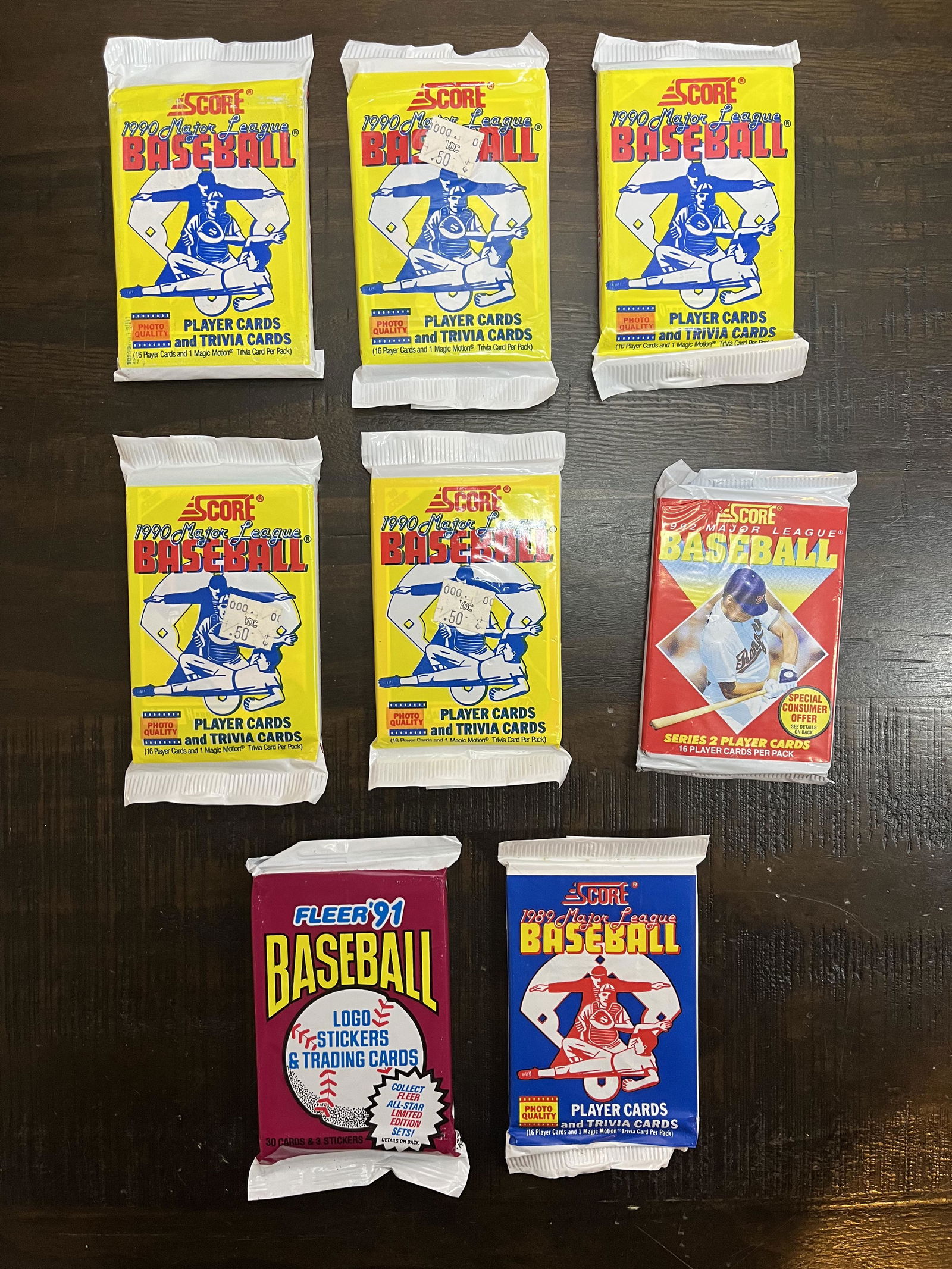 Lot of 8 Sealed Baseball Packs 1990 - 1991 Score Fleer (1 of 2)