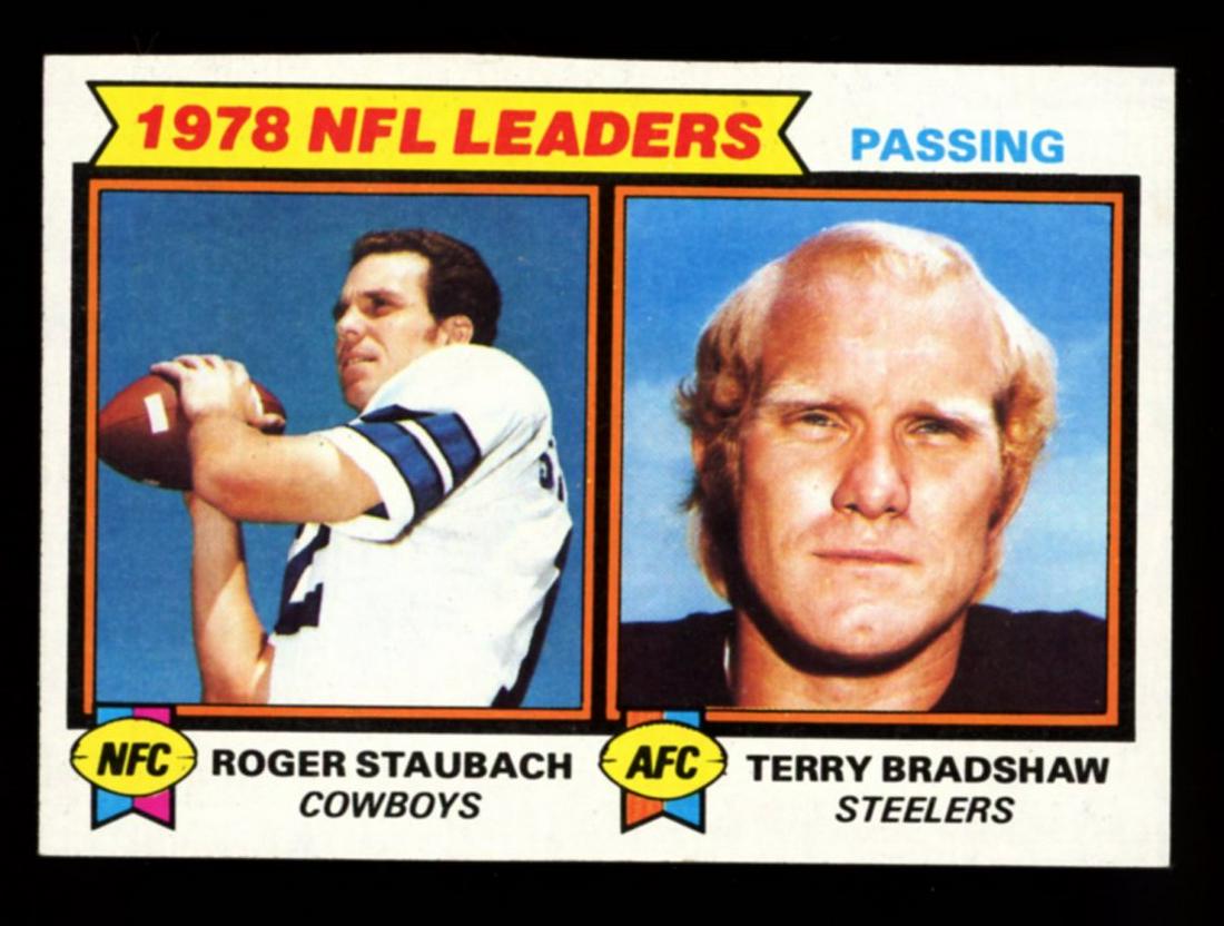 1979 Topps #1 Passing Leaders Roger Staubach / Terry Bradshaw (1 of 2)