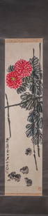 A Chinese lotus painting, Qi Baishi mark: 137Ã—34cm