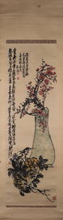 A Chinese plum blossom painting, Wu Changshuo mark: 130Ã—41cm