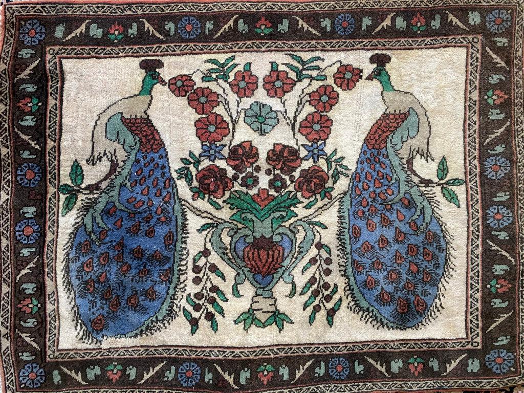 Turkish Antique Pictorial Design(TREE OF LIFE) 2’ 5” x 3’ 4”, Wool: Rug ID:1268 Origin : Turkish Type: Area rug , Entrance rug Woven:Hand Knotted Size: 2’5”x3’4” Highlight Colors: red , light&dark blue Design : Pictoria