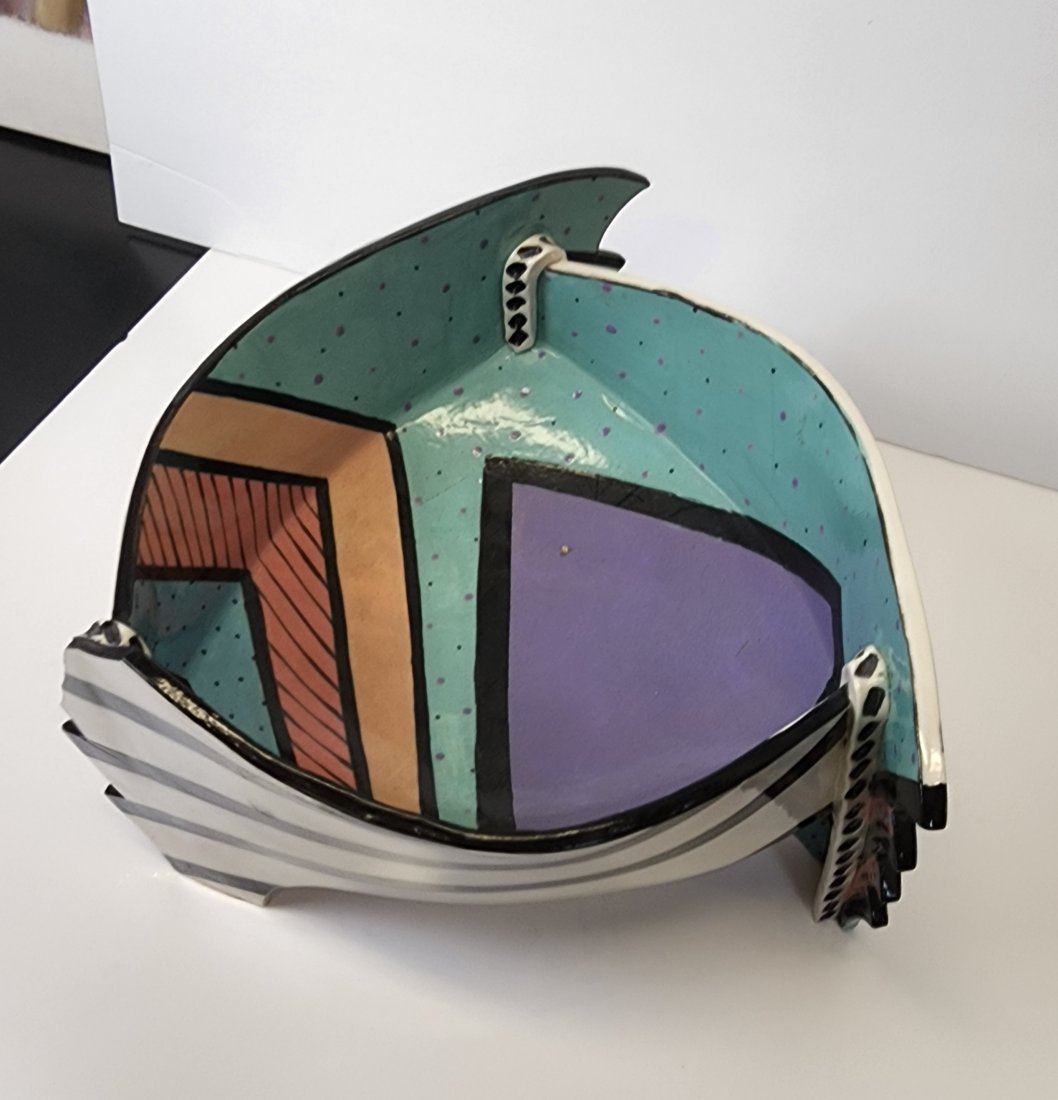 Dorothy Hafner Hand-Painted Geometric Abstract Ceramic Bowl Titled " Adirondack Rain" (1 of 8)