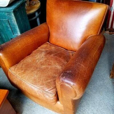 Pair of Fashionably Worn Vintage Deco-Style Leather Club Chairs (1 of 7)