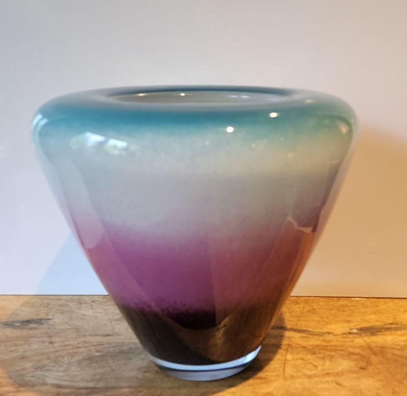 Contemporary Modern Heavy Art Glass Vase w/ Blended Rainbow of Rich Pastel Colors (1 of 3)