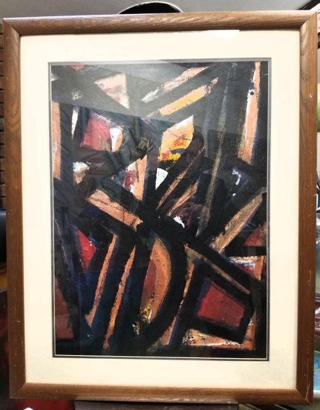 Daniel Buckler Mid-Century Abstract Oil Painting under Glass of "Stained Glass Nude", Circa 60s: Powerful Mid-Century Moderist Abstract Painting by Celebrated Artist Daniel Buckler...Signed, Circa 1960s. A particularly strong work w/ bold use of color and composition. As further detailed, his wor