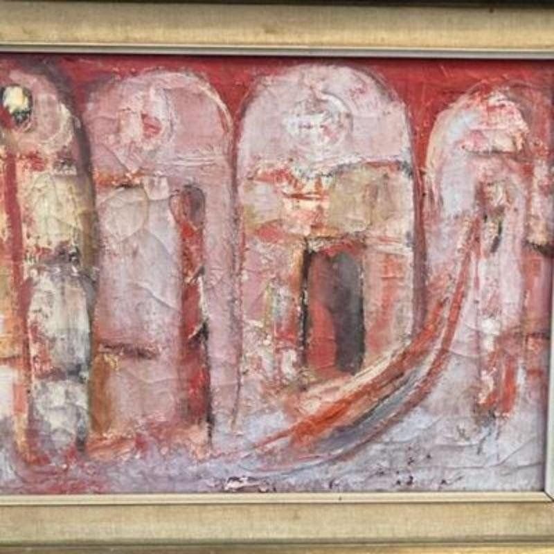 Mid-Century Expressionist Oil Painting w/ Engaging Architectural Image (1 of 5)