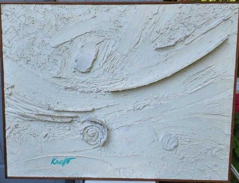 Kraft Dramatic Mid-Century Abstract Mono-Tonal Relief Painting Crafted w/ White Plaster, Circa 70s (1 of 3)