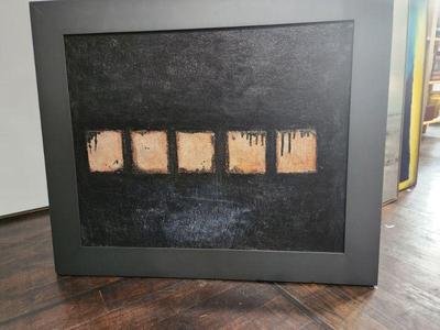 Christopher Curran Dramatic Minimalist Abstract Oil Painting w/ Unique Framing- Circa 2011: Christopher Curran Dramatic Minimalist Abstract Oil Painting w/ Unique Framing- Circa 2011, Entitled "Night Train"..