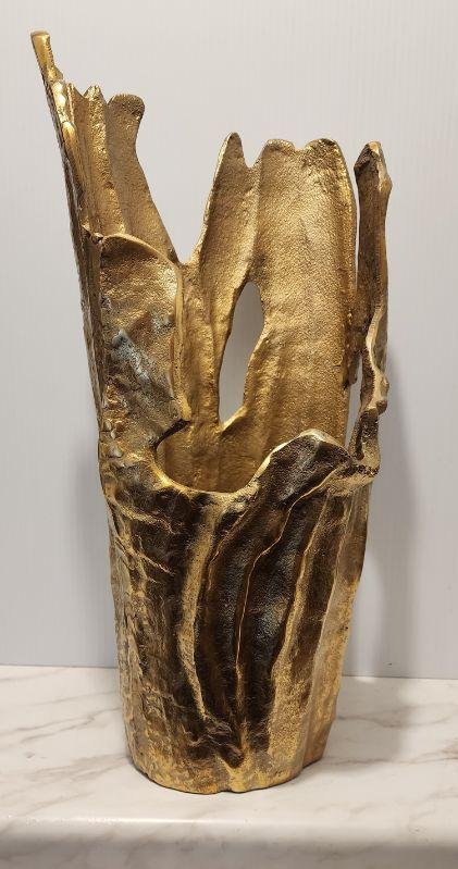 Large Striking Modern Brutalist Sculptural Gold Finished Metal Vase (1 of 1)
