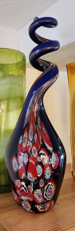 High-Design Mid-Century Brilliantly Colored Art Glass Bottle Vase w/ Unique Twisted Shape (1 of 1)