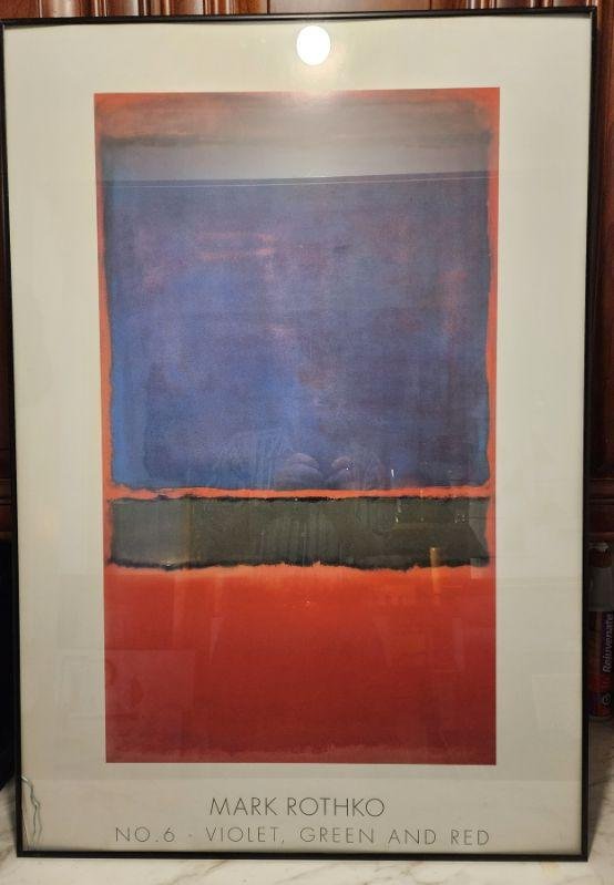 Mark Rothko Vintage Poster No. 6 (Violet, Green, & Red), Circa 1951: Mark Rothko Vintage Poster No. 6 (Violet, Green, & Red), Circa 1951..Glass is chipped on lower left corner Mark Rothko was an American Abstract artist of the mid-20th century. Although Rothko was a ve