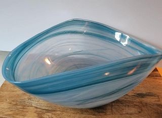 Beautiful Blue Translucent Art Glass Bowl / Elegant Sculptural Shape and Embedded Spiderweb Design (1 of 1)