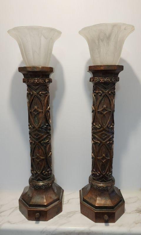 Vintage Pair of Turn-of-the-Century Victorian-Style Torche Table Lamps (1 of 4)