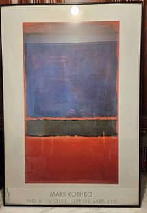 Mark Rothko Vintage Poster No. 6 (Violet, Green, & Red), Circa 1951: Mark Rothko Vintage Poster No. 6 (Violet, Green, & Red), Circa 1951..Glass is chipped on lower left corner Mark Rothko was an American Abstract artist of the mid-20th century. Although Rothko was a ve