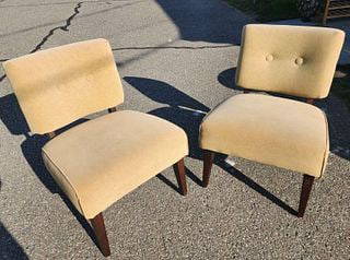 Two Incredible Mid-Century Slipper Chairs w/ Original Mustard Waterproof Upholstery: Two Incredible Mid-Century Slipper Chairs w/ Original Mustard Waterproof Upholstery