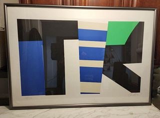 Large Impressive Modern Abstract Lithograph w/ Strong Geometric Interlocking Shapes Signed Circa '81 (1 of 2)