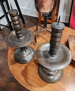 Set of 2 Beautifully Designed and Crafted Large Antique Bronze Candle Holders (1 of 1)