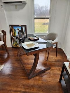 Large Mid-Century Glass Top Designer Writing Desk by Golden Oak (1 of 1)