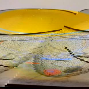 Stunning Modernist Brilliantly Colored Large Art Glass Bowl w/ Vivid Embedded Pattern: Stunning Modernist Brilliantly Colored Large Art Glass Bowl w/ Vivid Embedded Pattern