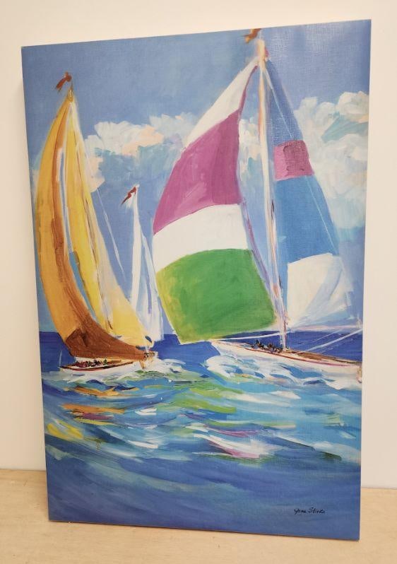 Study in Motion on the Waves - Great Vintage Impressionist Oil Painting of Racing Sailboats, Signed: Study in Motion on the Waves - Great Vintage Impressionist Oil Painting of Racing Sailboats, Signed