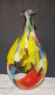 Large Brilliantly Colored Vintage Abstract Heavy Art Glass Vase: Large Brilliantly Colored Vintage Abstract Heavy Art Glass Vase. A truly artistic jewel.