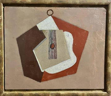 Vintage Cubist Abstract Oil Painting Rendition of Picasso's 1916 'The Guitar" on Board: Vintage Cubist Abstract Oil Painting Rendition of Picasso's 1916 "The Guitar" on Board. Although the piece has a signature of Picasso as pictured, NO representation is made that this painting was in f