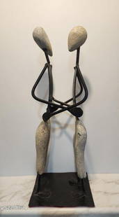 Powerful Mid-Century Brutalist Iron and Stone Figural African Hand-Carved Sculpture from Zimbabwe: Powerful Mid-Century Brutalist Iron and Stone Figural African Hand-Carved Sculpture from Zimbabwe