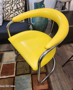 Speaks for Itself...Vibrant Yellow Mid-Century Modern Chrome and Vinyl Padded Side Chair: Vibrant Yellow Mid-Century Modern Chrome and Vinyl Padded Side Chair
