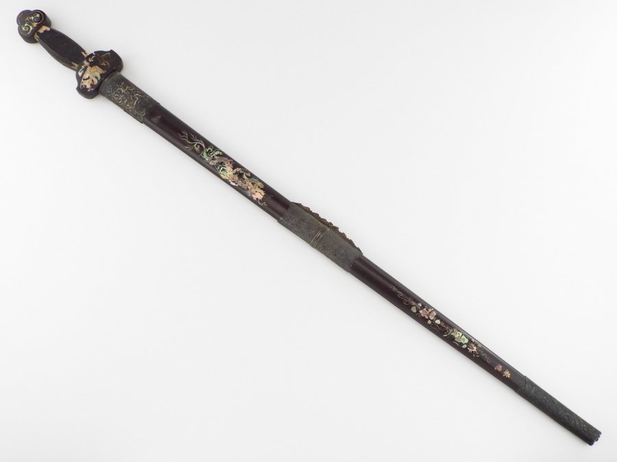Antique Large Chinese Vietnamese Asian Sword, Silver & Abalone Inlaid Mounts. (1 of 20)