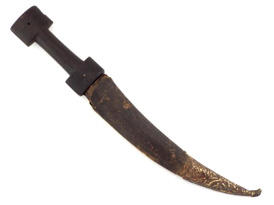 Antique Ottoman Turkish or Kurdish Jambiya Dagger with Damascus Steel Blade & Horn Grip (1 of 17)