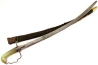 Very Rare 18th-19th C. Mughal Indian SHAMSHIR Sword with Jade Stone Grip, Wootz Damascus Blade &