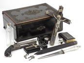 Victorian Vampire Killing Kit, Elaborately Decorated Ebonised Box with brass adornments including a