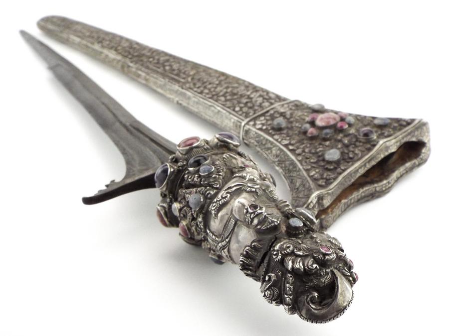 Museum Quality Antique Silver and Jewels Mounted Indonesian Royalty Large KRIS KERIS Dagger with (1 of 19)