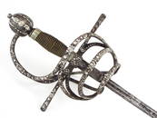 Exquisite 17th C. Spanish Or French Nobleman's Swept-Hilt Rapier Sword With Extensive Silver Inlaid