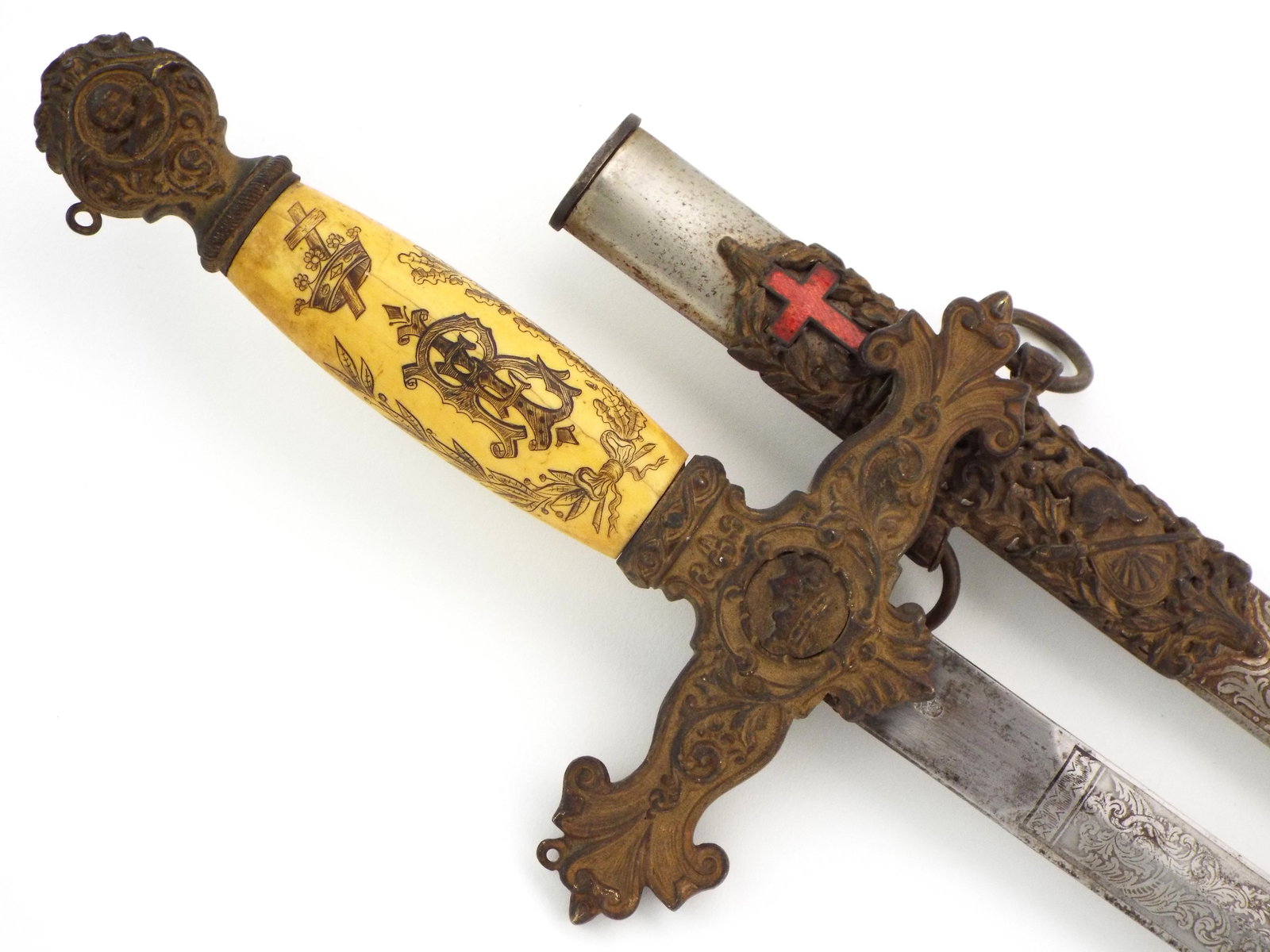 Antique American Civil War Era Masonic Fraternal Presentation Sword Skull And Crossbones Pommel (1 of 20)