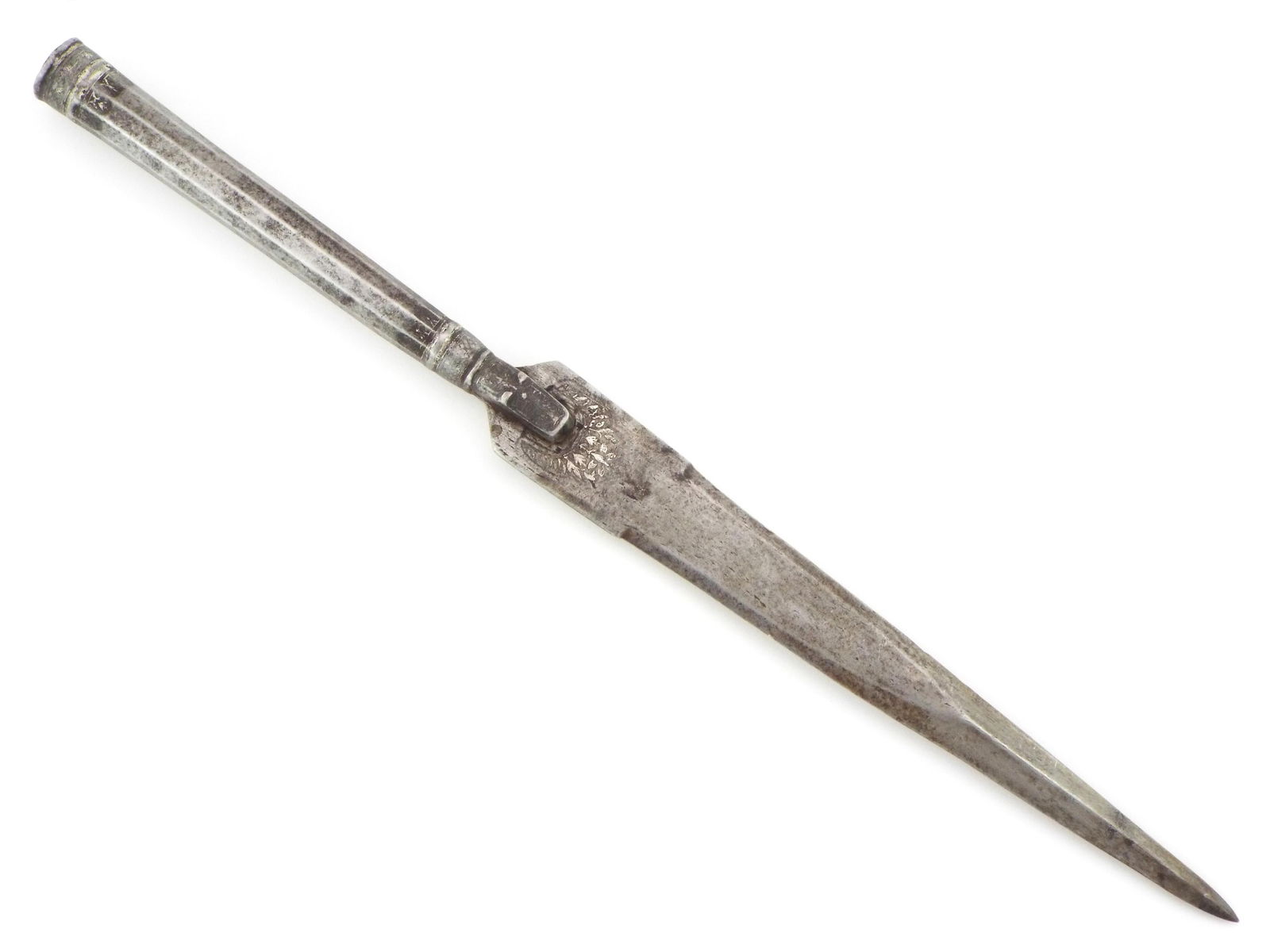 Fine Antique Qajar Dynasty Indian Persian Spear Head, Silver Inlaid Etched Blade (1 of 19)