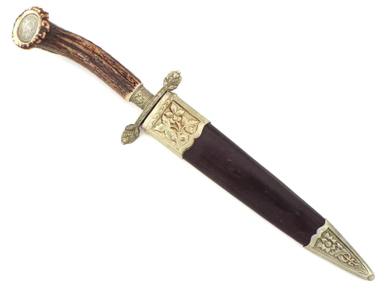 Fine Post War II Hunting Knife By LINDER MESSER SOLINGEN. Mint Blade Stag Grip With Coin Pommel (1 of 16)