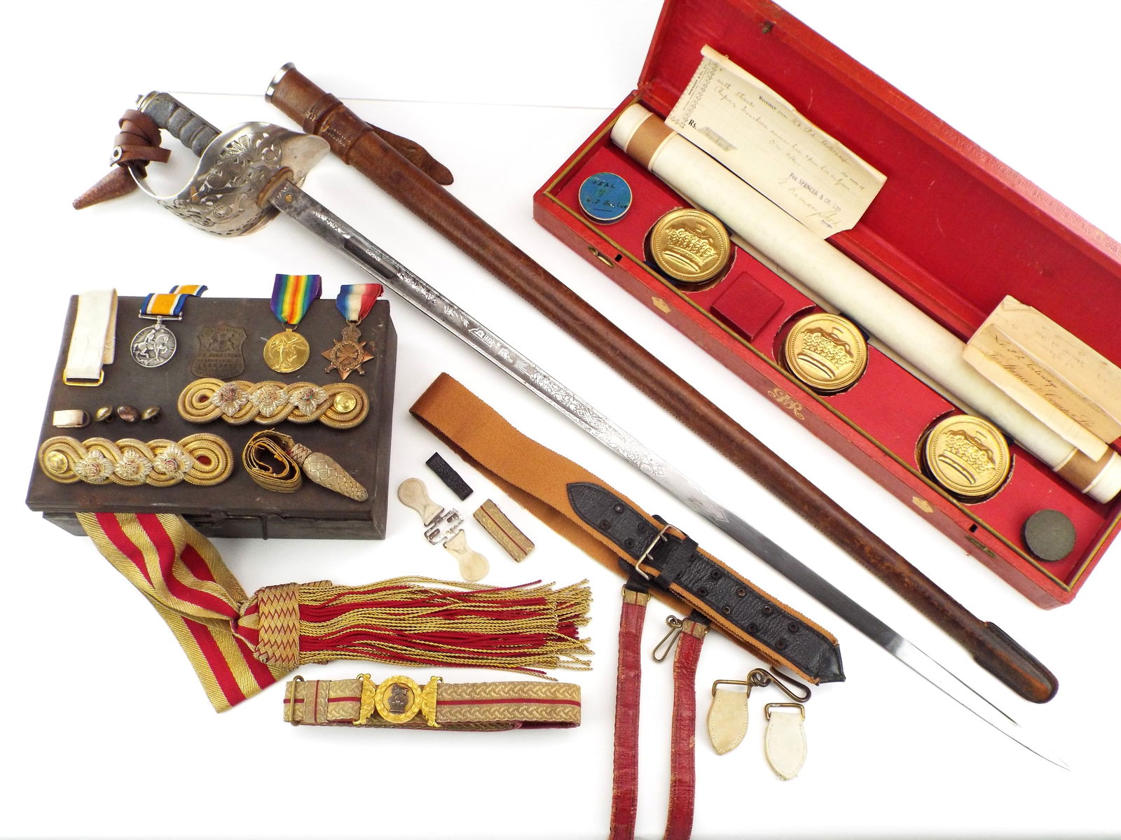 WWI British Named Officer's Sword And Coat Of Arms With Patent Document Grouping. (1 of 18)