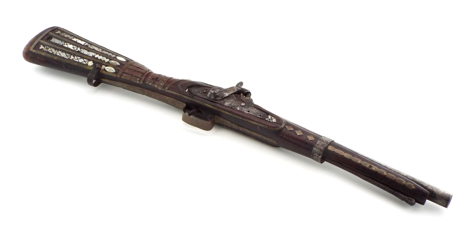 Rare Antique Islamic Ottoman, Turkish Or Russian Caucasian Percussion Carbine Rifle.: Rare Antique Islamic Ottoman, Turkish Or Russian Caucasian Percussion Carbine Rifle. Mother Of Pearl Stock Decorations, Full Length 27 Inches.
