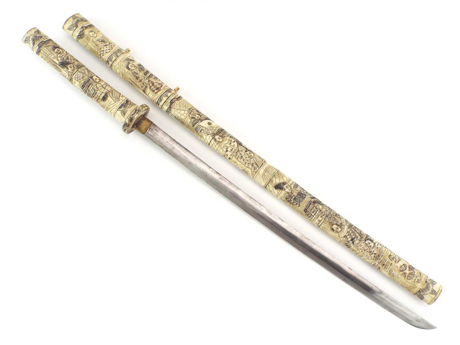 Rare Large Antique Japanese Hand Carved Japanese Meiji Period Samurai Sword With OLD Blade. (1 of 19)