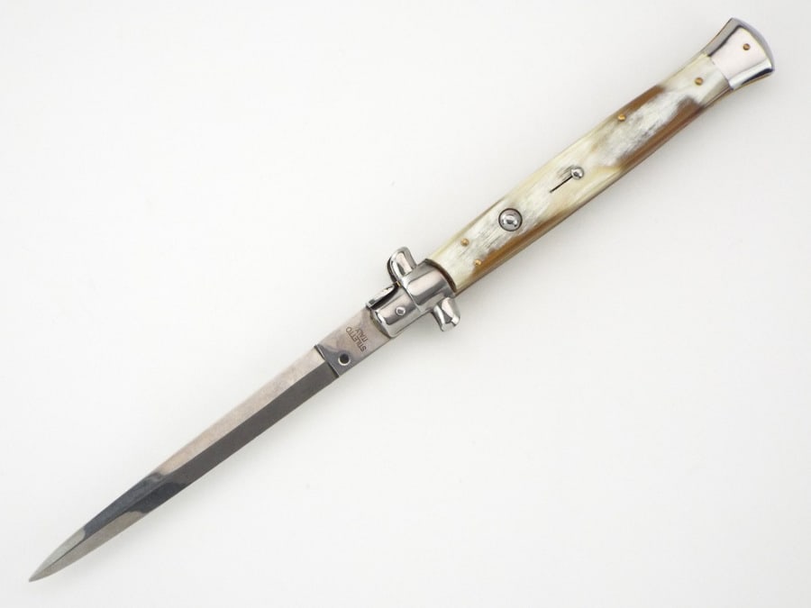Large Italian Stiletto Buffalo Horn Handle Switchblade (1 of 19)