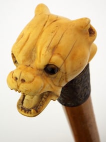Walking Cane With Fine Carved Handle, Depicting A Dog’s Head