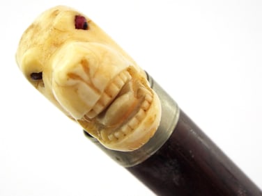 Walking Cane With Fine Carved Handle, Depicting A Dog’s Head