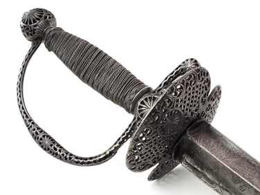 Very Good 17th Century Silver Hilted French Officers Rapier Sword