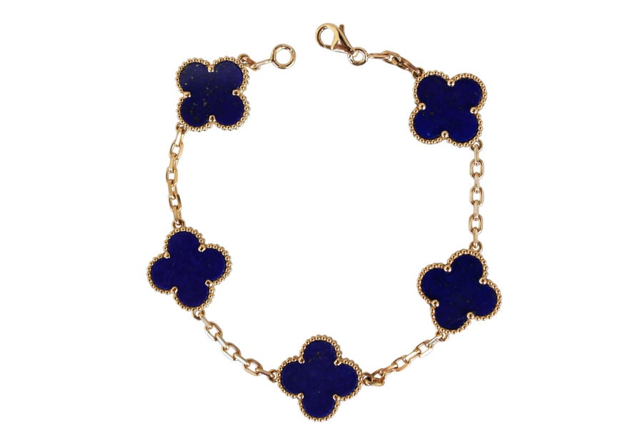 Van Cleef & Arpels Pre-Owned Estate Vintage Lapis Lazuli 18K Yellow Gold Vintage Alhambra 5 Motif (1 of 20)