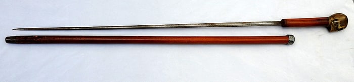 19 Century Masonic Or Memento Mori Sword Stick With Massive Bronze “Death Head