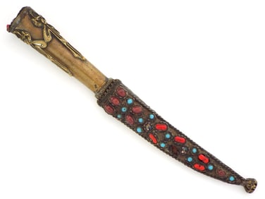 19th C. Ottoman empire Turkish kindjal dagger, lavishly embellished with rubies and turquoise