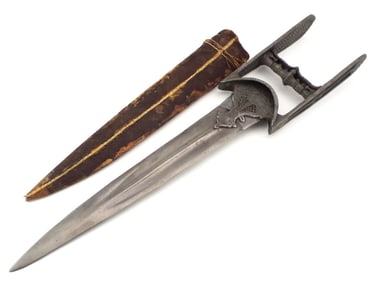 Late 17 th century Mughal Indian katar, in associated period scabbard, blade of fine Wootz Damascus
