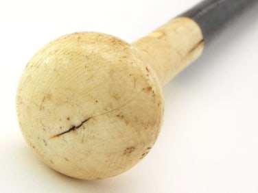 Antique Gentelmans 19th C. Walking Cane with FINEST Material ball handle. In good used condition.